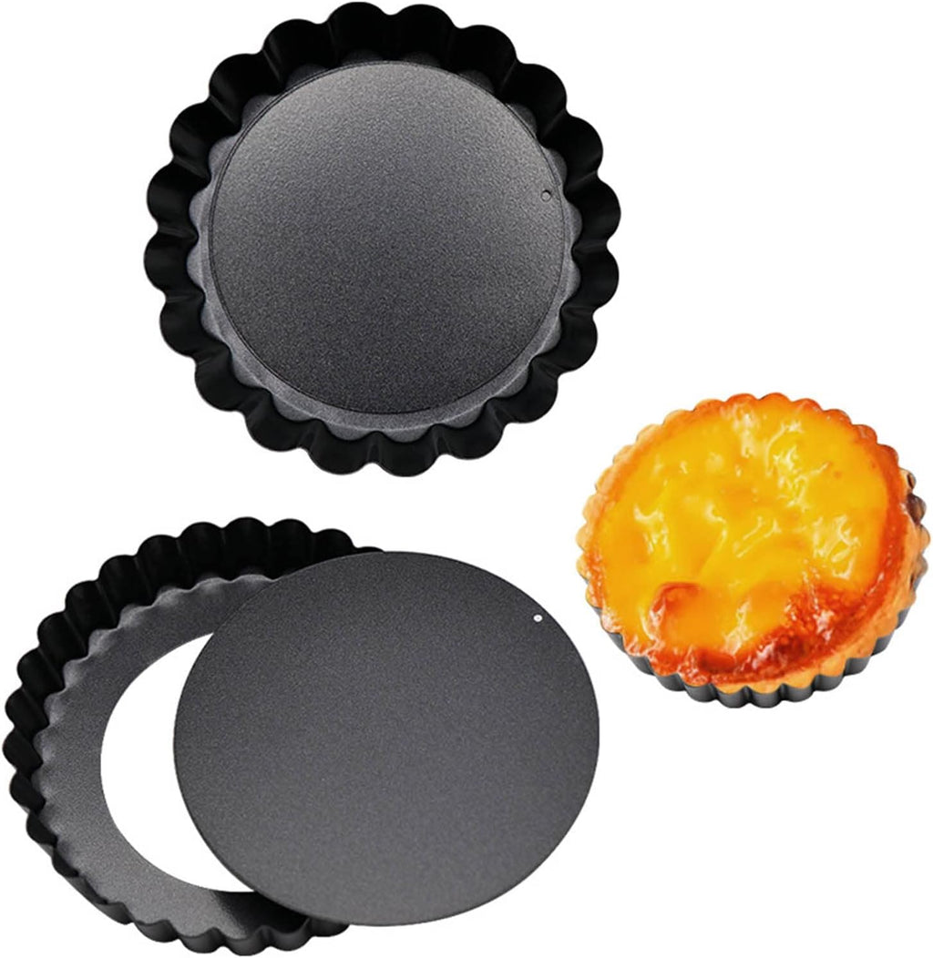 6 pcs 3" Mini Tart Pans Removable Bottom, Carbon Steel Baking Tool I38034