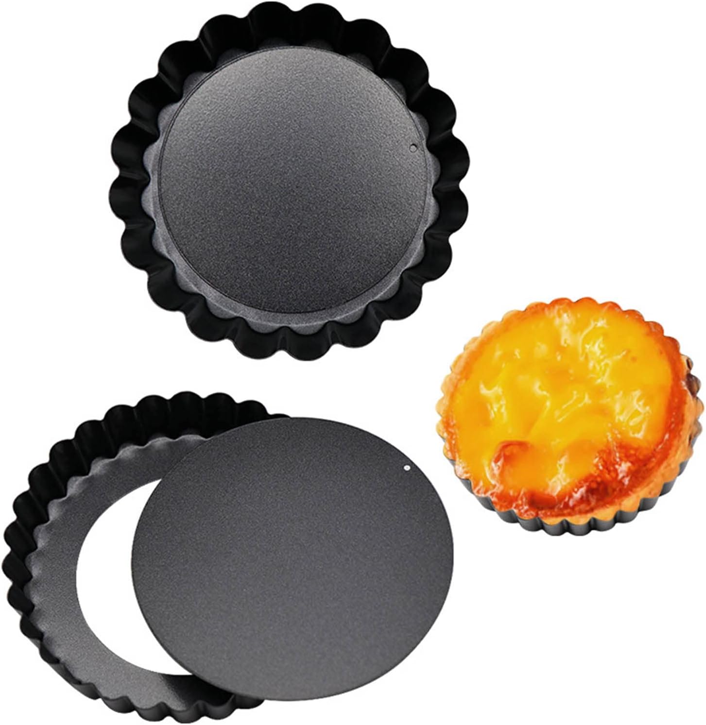 6 pcs 3" Mini Tart Pans Removable Bottom, Carbon Steel Baking Tool I38034