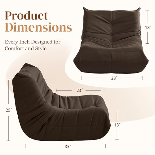 Bean Bag Chair for Adults, Suede & Microfiber Corner Lounge Sofa, 3-Seater, Beige F9802