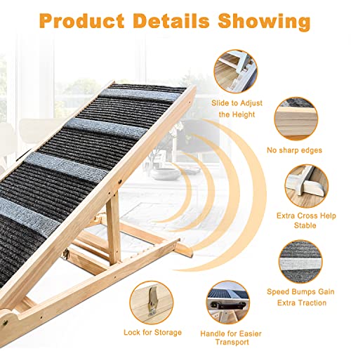 Adjustable Wooden Dog Ramp for Bed, Couch, Car, SUV, 200Lbs Capacity L188
