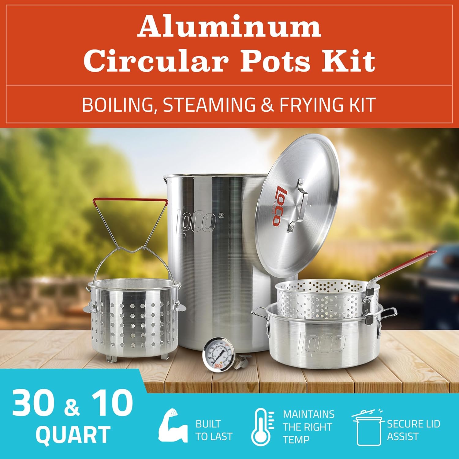30 Quart Aluminum Pot with Steaming Basket and Lid I295153