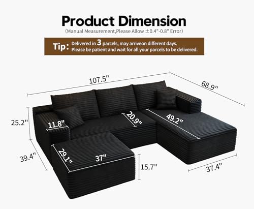 Modular Sectional Sofa with Ottoman, U-Shaped Deep Seat Couch for Living Room O870