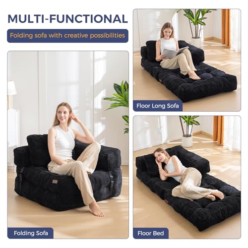 Folding Sofa Bed, L-Shaped Convertible Sleeper Couch with Armrest and Pillow, Dark Grey M375676