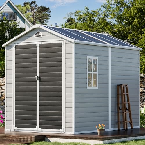Resin Storage Shed, Waterproof Outdoor Tool Shed with Floor, Double Lockable Doors I89690