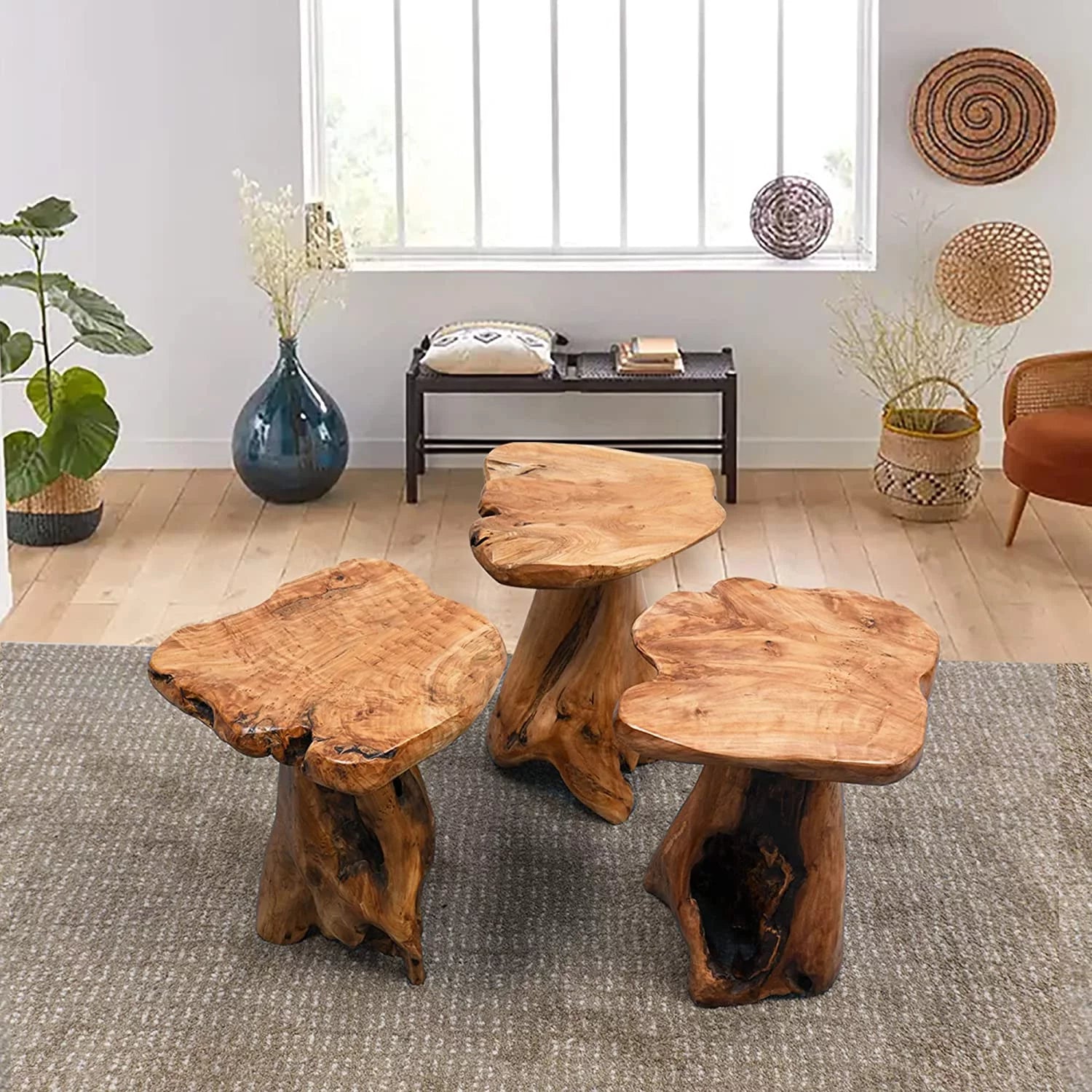 Irregular Tree Stump End Table Plant Stand Solid Cedar Wood K73661