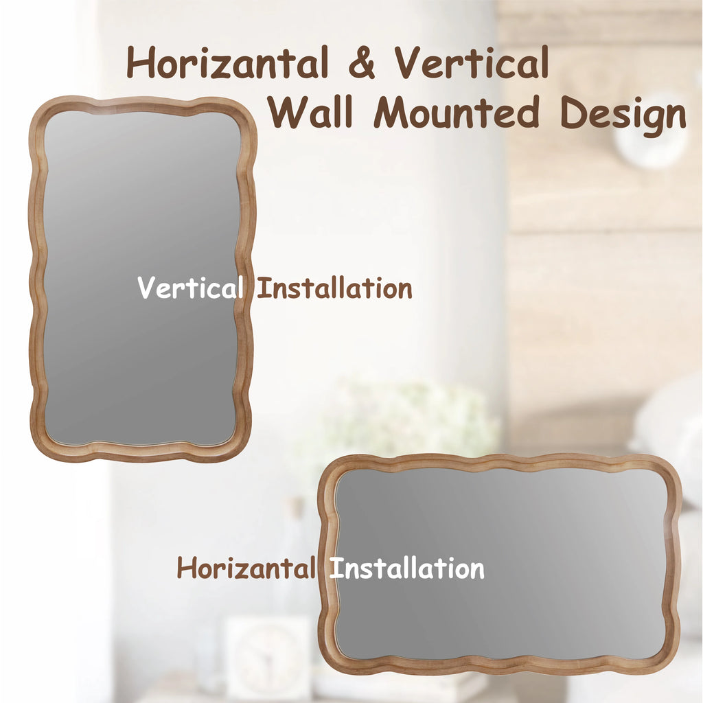 Curved Wood Frame Accent Mirror, Farmhouse French Country Wall Mirror, Rectangle 23.5" x 38" D47892