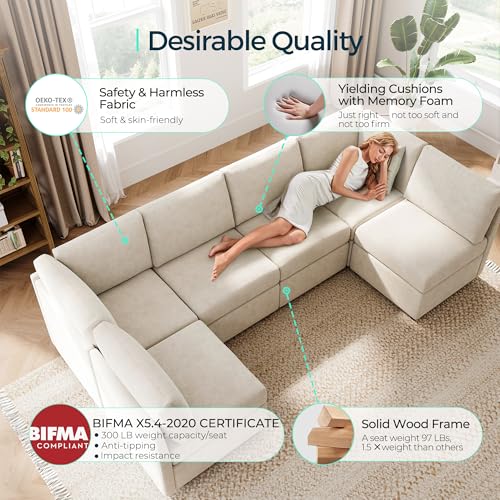 Modular Sectional Sofa with Storage, U Shaped Couch, Blue Y4358