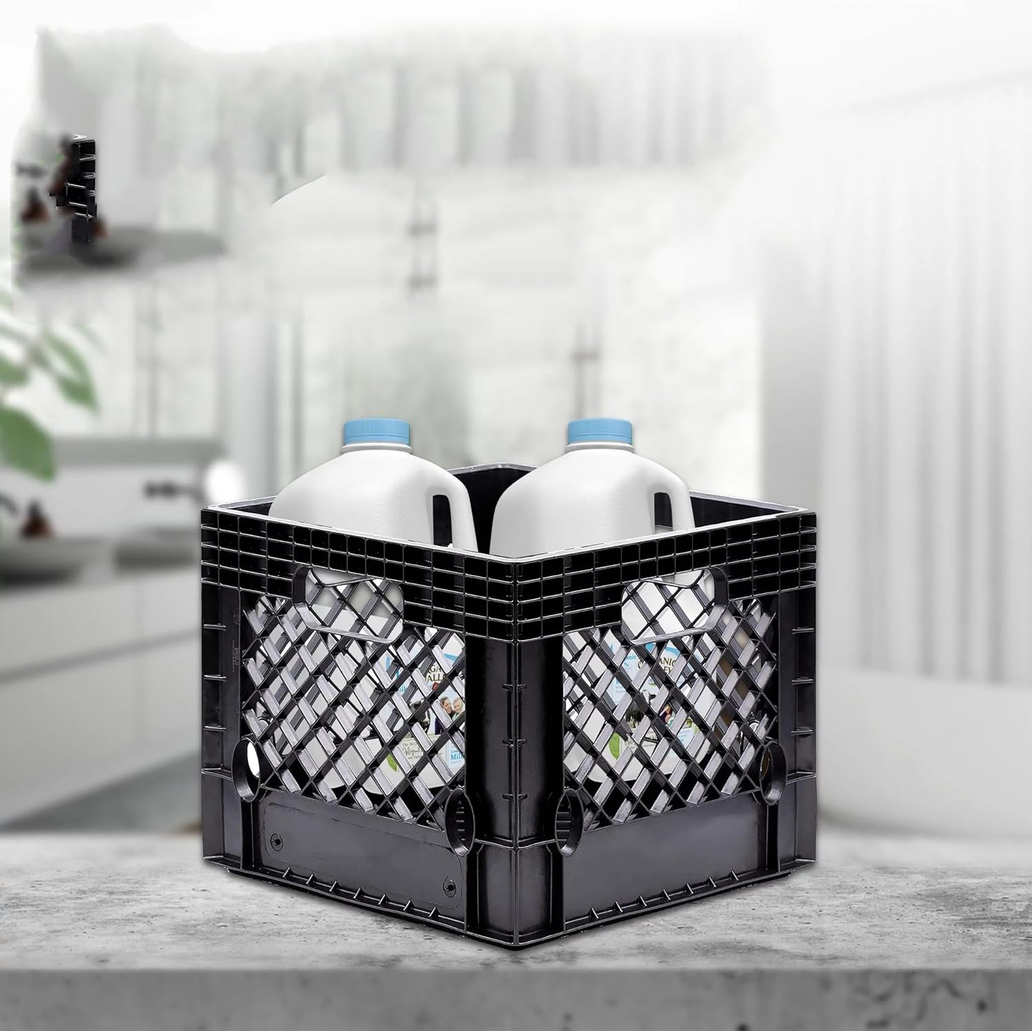 Heavy-Duty Plastic Square Milk Crate, Black B60409