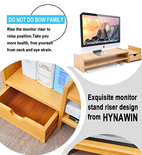 Bamboo 2 Tier Monitor Stand with Drawers for Desk Organization T65836