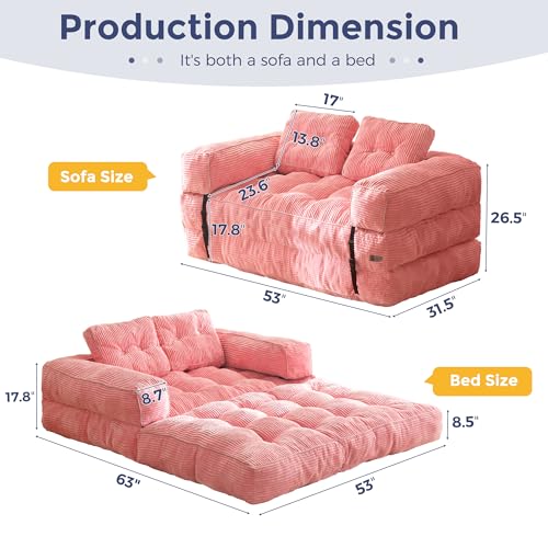 Folding Sofa Bed, L-Shaped Convertible Sleeper Couch with Armrest and Pillow, Dark Grey M375676