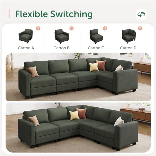 Corduroy Modular Sectional Couch with Storage, L-Shaped, 6 Seater, Dark Gray X823135
