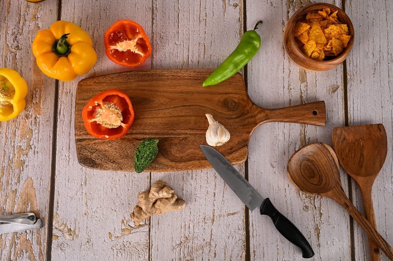 Acacia Wood Cutting Board for Kitchen Chopping and Serving, 17 by 7 Inches O22631