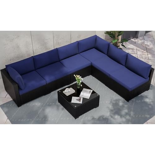 Outdoor Sectional Sofa Set with Cushions and Glass Coffee Table T1708