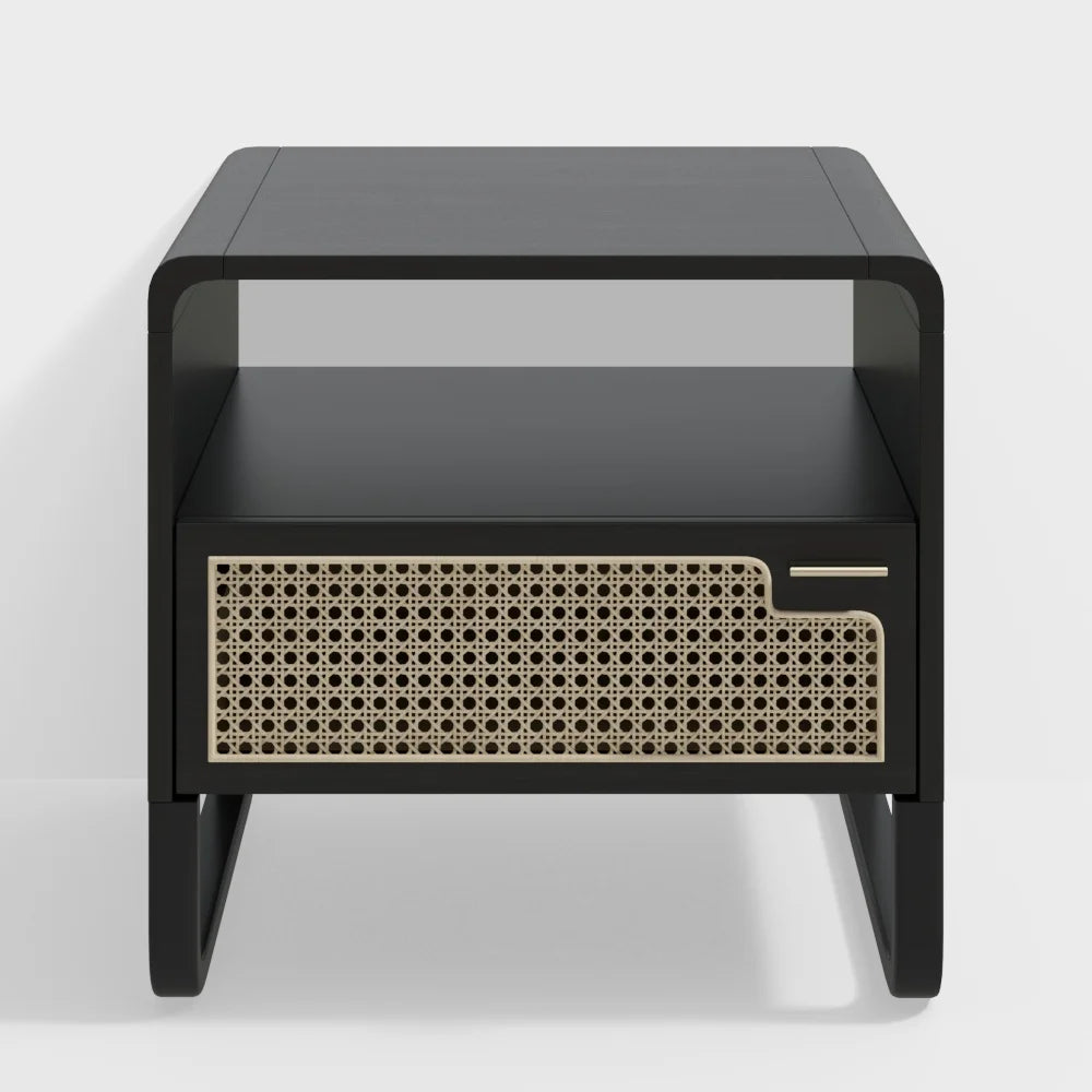 Minimalist Rattan Woven Nightstand with Drawer N162182