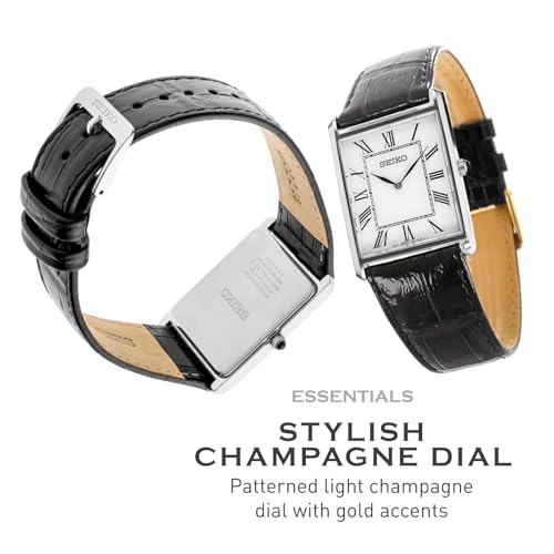Men's Water Resistant Stainless Steel Watch with Leather Strap C825573