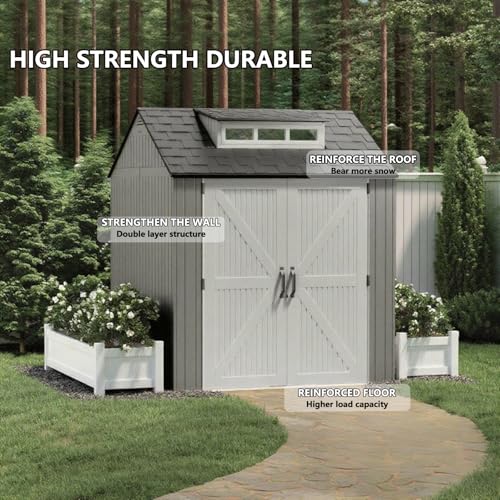Outdoor Resin Storage Shed with Floor, Weatherproof, 7x7 FT U80308