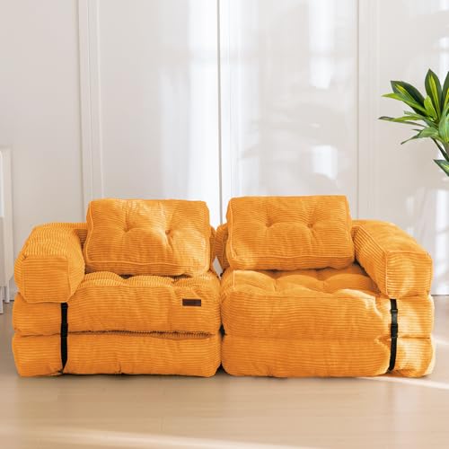 Folding Sofa Bed, L-Shaped Convertible Sleeper Couch with Armrest and Pillow, Dark Grey M375676