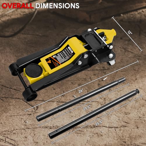 Floor Jack 3 Ton Capacity, Low Profile Heavy Duty Hydraulic Car Jack, Lifting Range 3"-20" O821