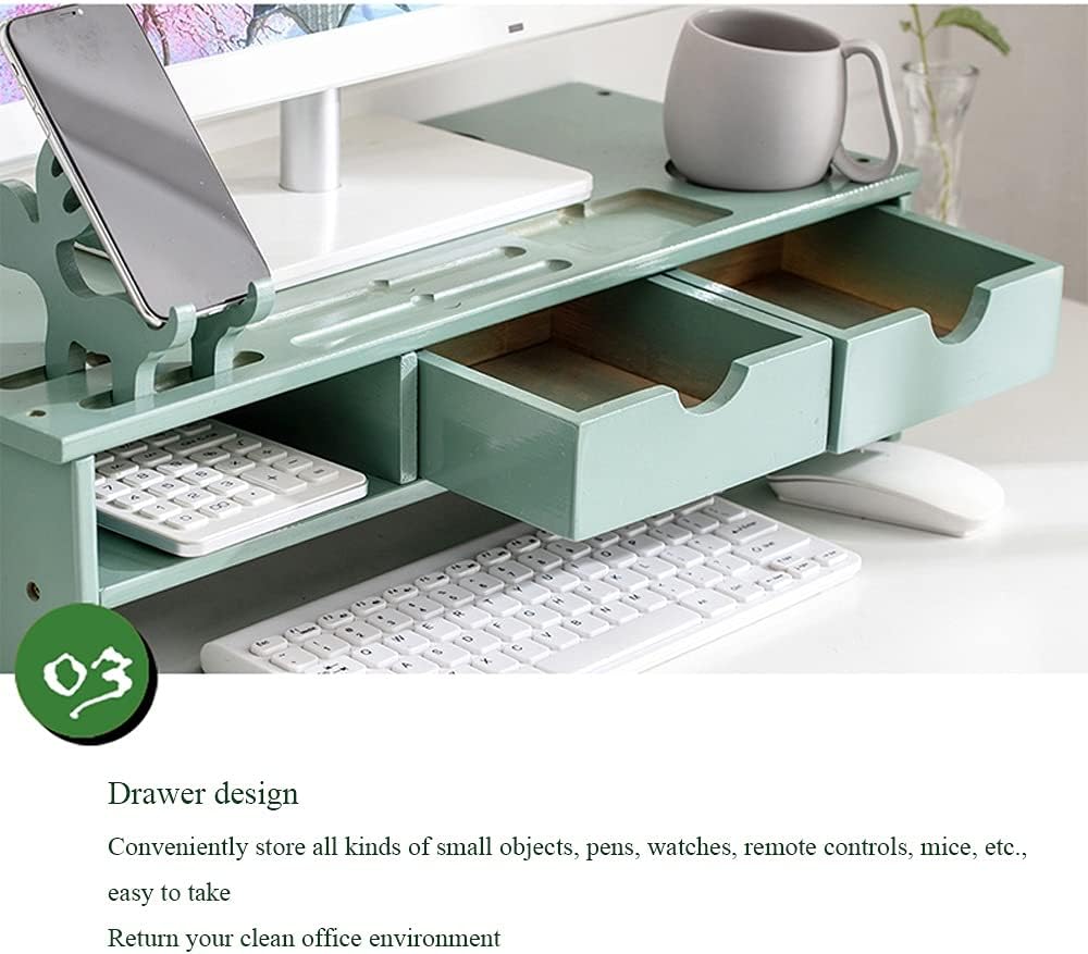 Bamboo Monitor Stand with Drawers and Adjustable Storage L47463