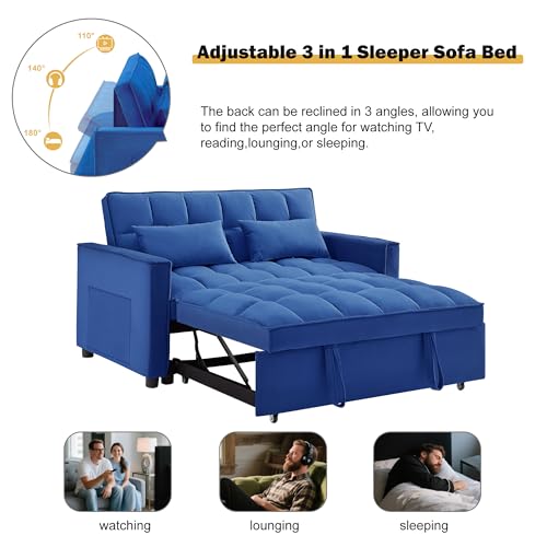 Sleeper Sofa Bed with Side Pocket, Convertible Futon Couch for Living Room X8857