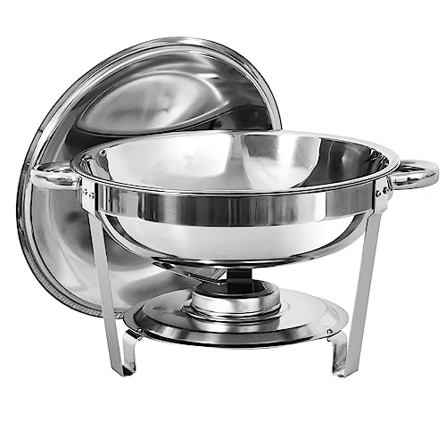 6 QT Round Stainless Steel Chafing Dish Buffet Set with Covers, 2 Pack Q3465