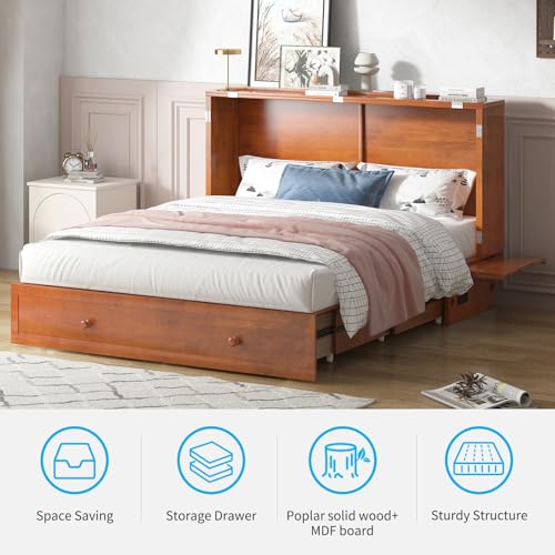 Queen Size Murphy Bed with Tri-Folding Mattress and Charging Station T181