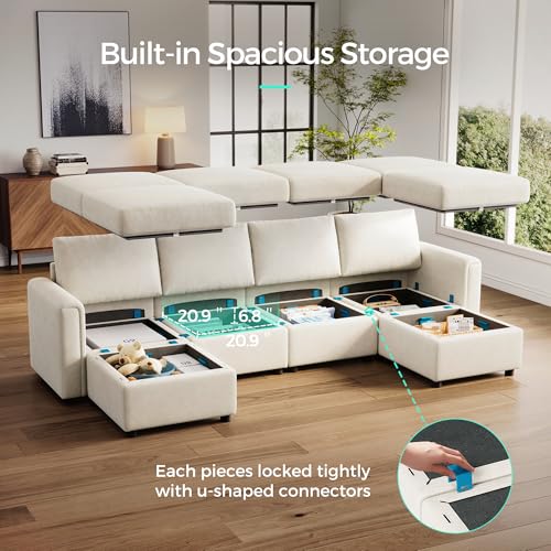 Modular Sectional Sofa with Storage, U Shaped Couch, Blue Y4358