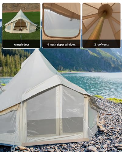 Canvas Bell Tent with 2 Stove Jacks for Family Camping H997845