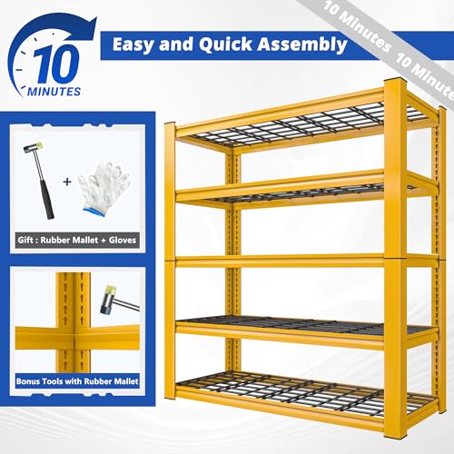 Heavy Duty Metal Shelving 5 Tier Adjustable Storage Shelves, 72" H x 35.5" W x 16" D, Black D96275