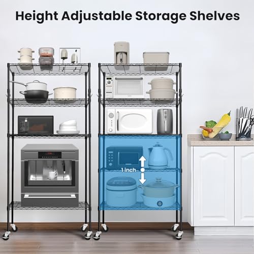 Heavy Duty 6-Tier Storage Shelves with Wheels, Adjustable Metal Wire Rack E412