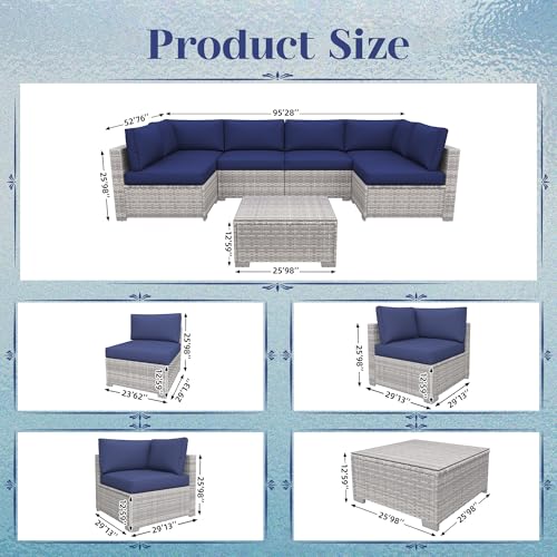 Outdoor Sectional Sofa Set with Cushions and Glass Coffee Table T1708