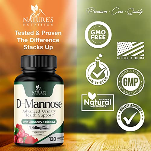 D-Mannose & Cranberry Extract 1350mg Urinary Tract Health Support, Non-GMO, Vegan - 180 Capsules V8980