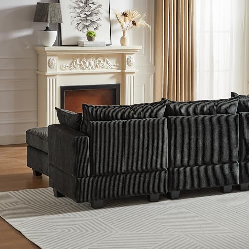 U-Shaped Oversized Modular Sectional Sofa with Corduroy Upholstery and 2 Pillows I415
