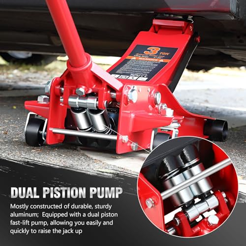 Floor Jack 3 Ton Capacity, Low Profile Heavy Duty Hydraulic Car Jack, Lifting Range 3"-20" O821