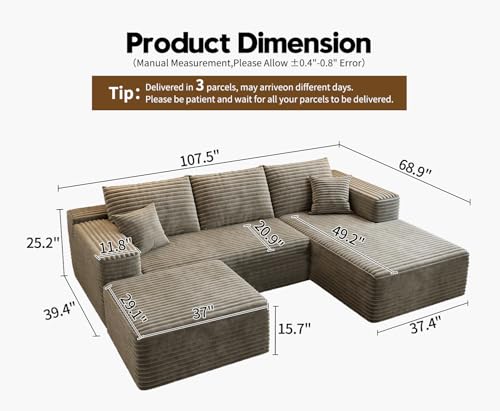 Modular Sectional Sofa with Ottoman, U-Shaped Deep Seat Couch for Living Room O870