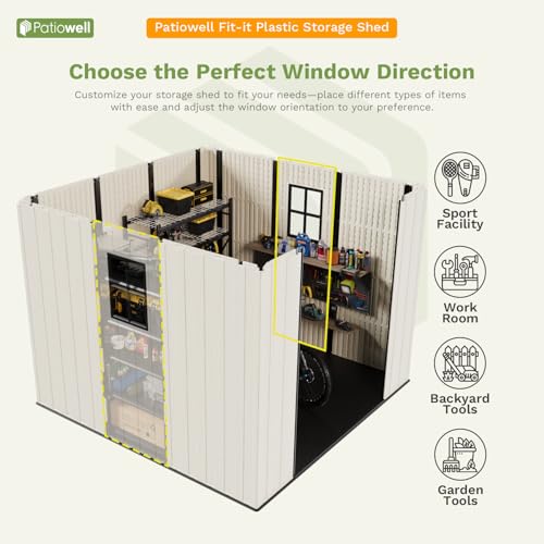 Outdoor Plastic Storage Shed with Floor, Window and Lockable Door A4787