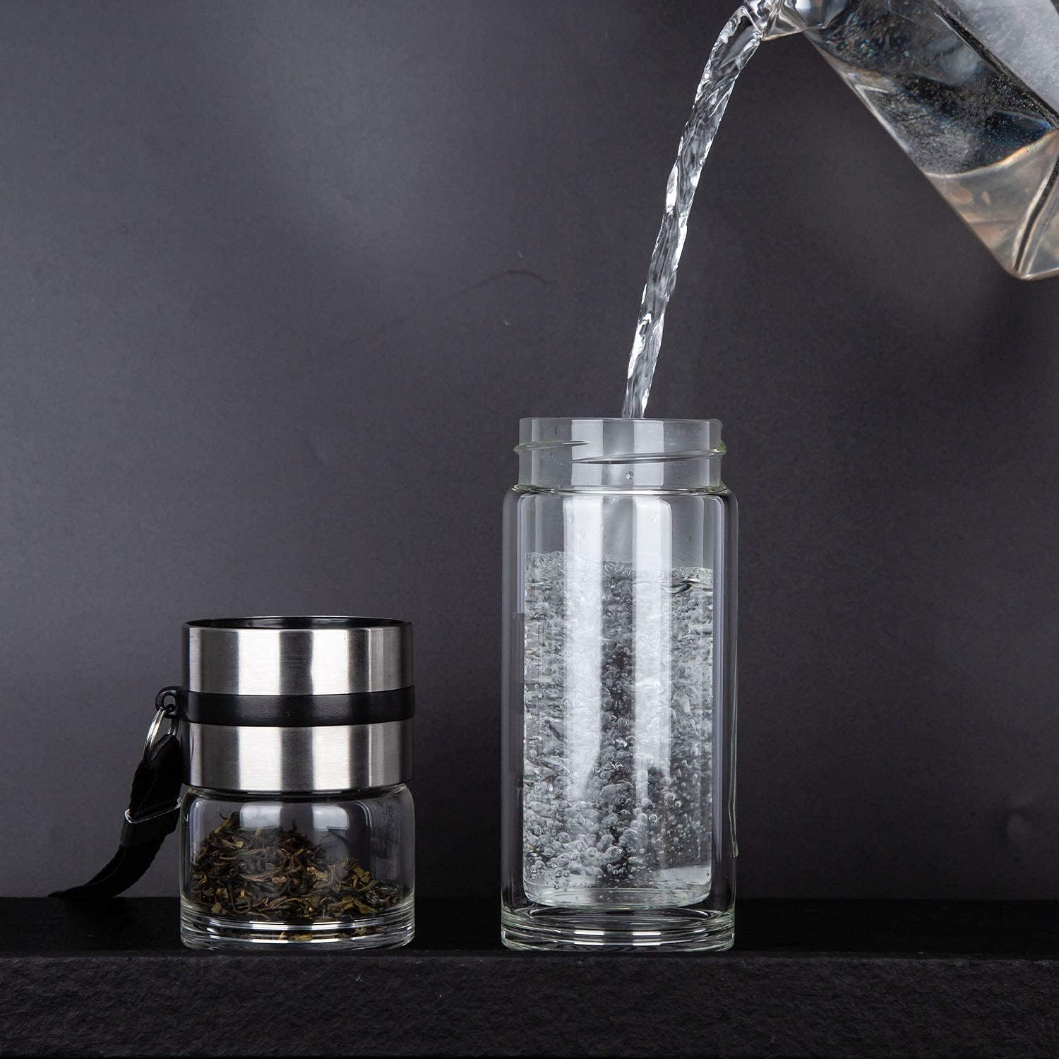 Glass Tea Infuser Bottle Double Wall Portable Travel Tumbler 13 OZ B19849