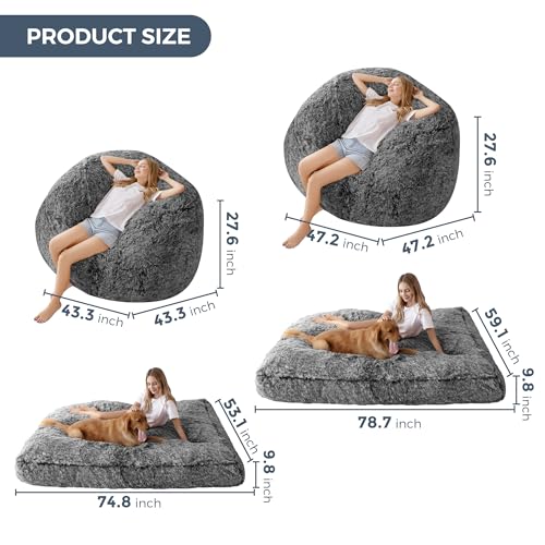 Giant Bean Bag Chair Bed for Adults, Convertible Floor Sofa Mattress R473823