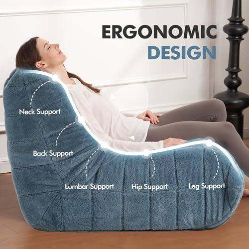 Bean Bag Chair for Adults with Memory Foam, Black Plush X409228