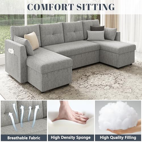 Oversized Sleeper Sofa Couch with Double Storage Chaise, Dark Grey B422253