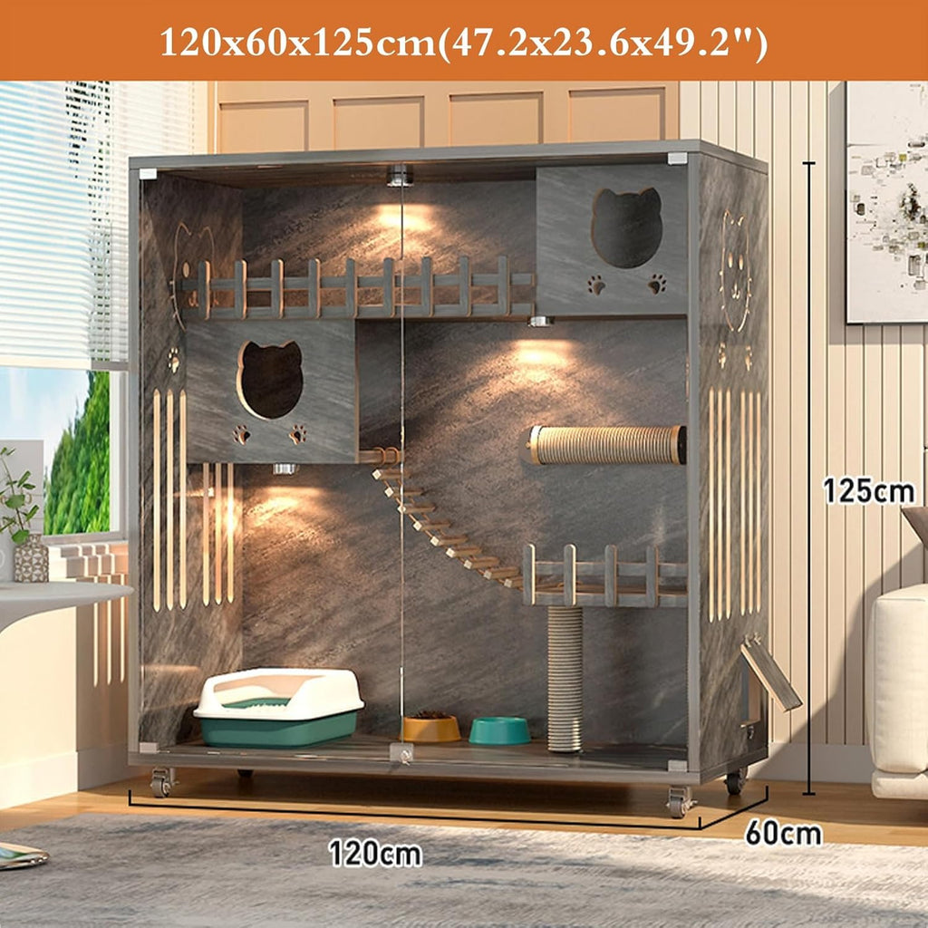 Large Cat Cage Indoor Catio with Scratching Post and Glass Doors C43328