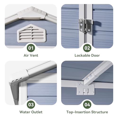 Outdoor Storage Shed with Window, Resin Garden Tool Shed with Lockable Doors W5772