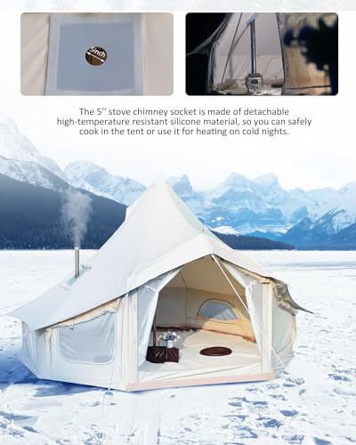Canvas Bell Tent with 2 Stove Jacks for Family Camping H997845