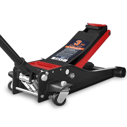4 Ton Low Profile Floor Jack, Heavy Duty Steel Hydraulic with Dual Pistons Quick Lift Pump P3195