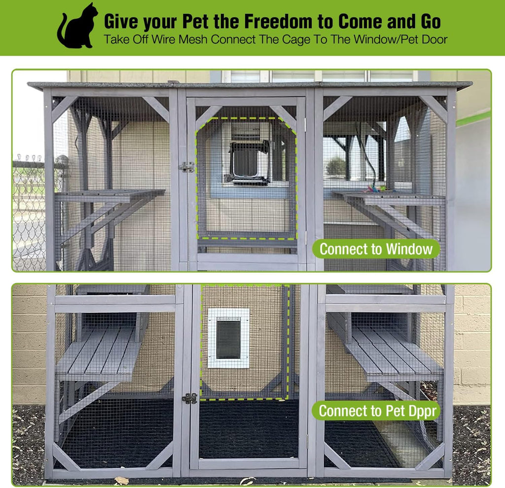 Large Catio Outdoor Cat Enclosure with Door, Platform & Small House X250