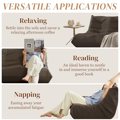 Bean Bag Chair for Adults, Suede & Microfiber Corner Lounge Sofa, 3-Seater, Beige F9802