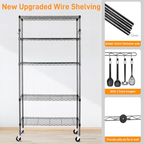 Heavy Duty 6-Tier Storage Shelves with Wheels, Adjustable Metal Wire Rack E412