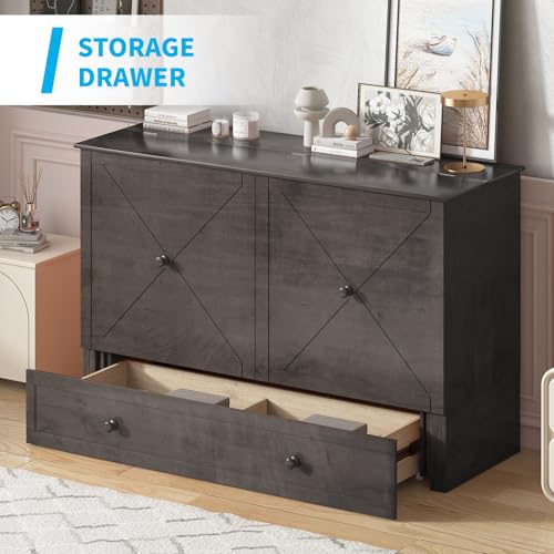 Queen Size Murphy Bed with Tri-Folding Mattress and Charging Station T181
