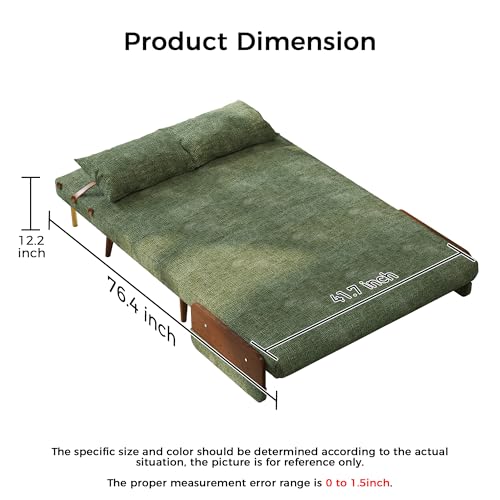Convertible Chair Bed Sleeper for Adults, Linen with Wooden Arms & Pillows, Foldable Single Futon Sofa Bed Q683821