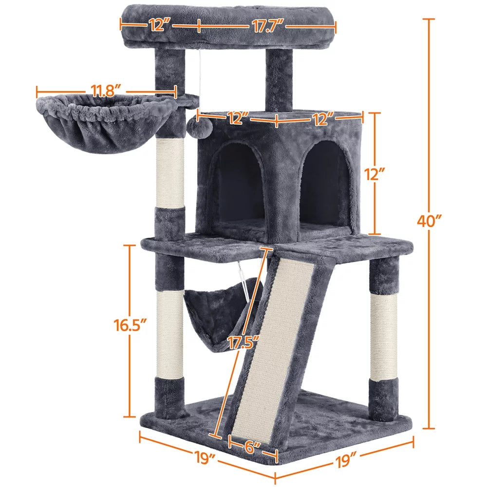 Cat Tree Tower with Condo Perch Platform Basket, Dark Gray L449